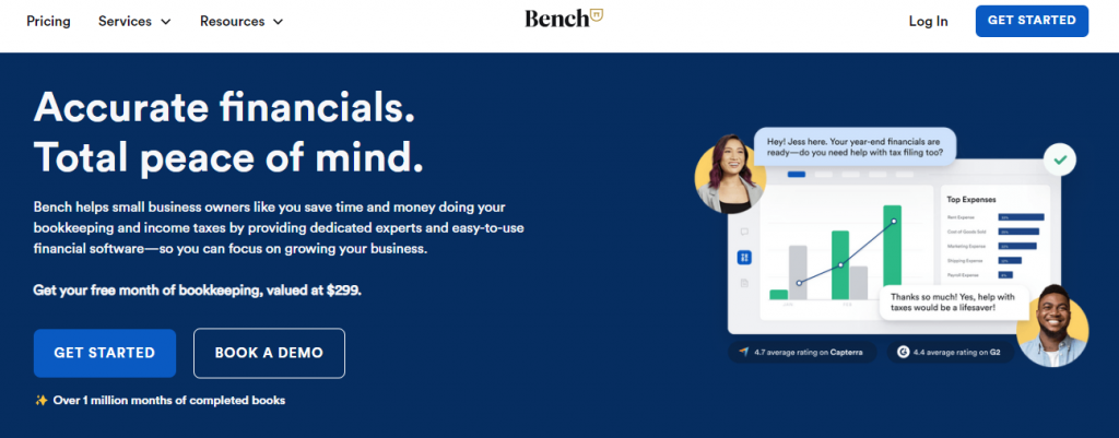 Bench is a leading virtual bookkeeping service tailored for small businesses and startups.