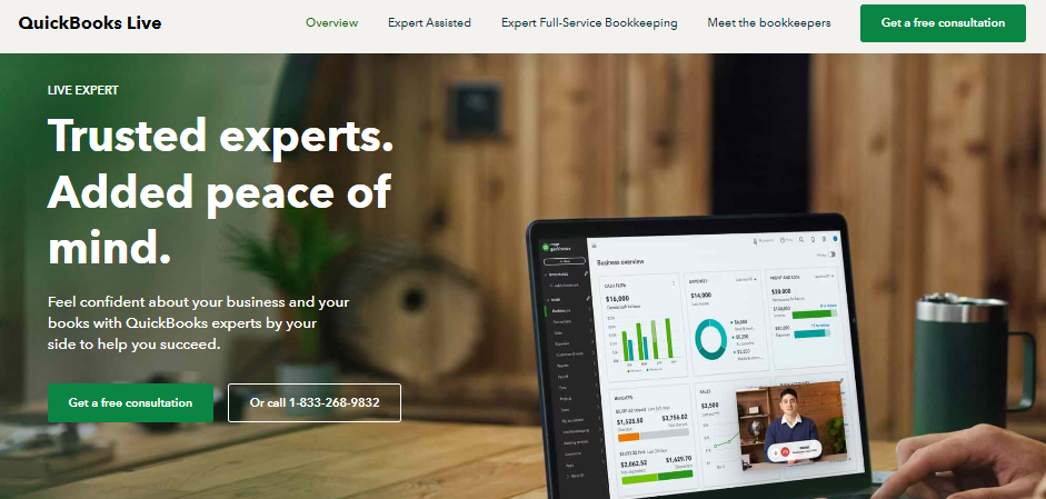 QuickBooks Live provides real-time bookkeeping support for small businesses.