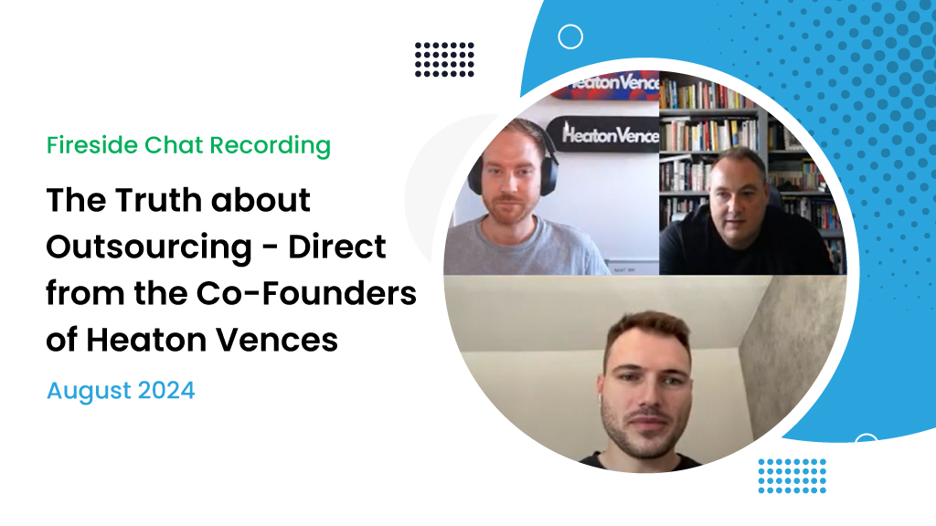 Co-founders of HeatonVences hosting a webinar on outsourcing, discussing proven strategies, overcoming challenges, and future trends.